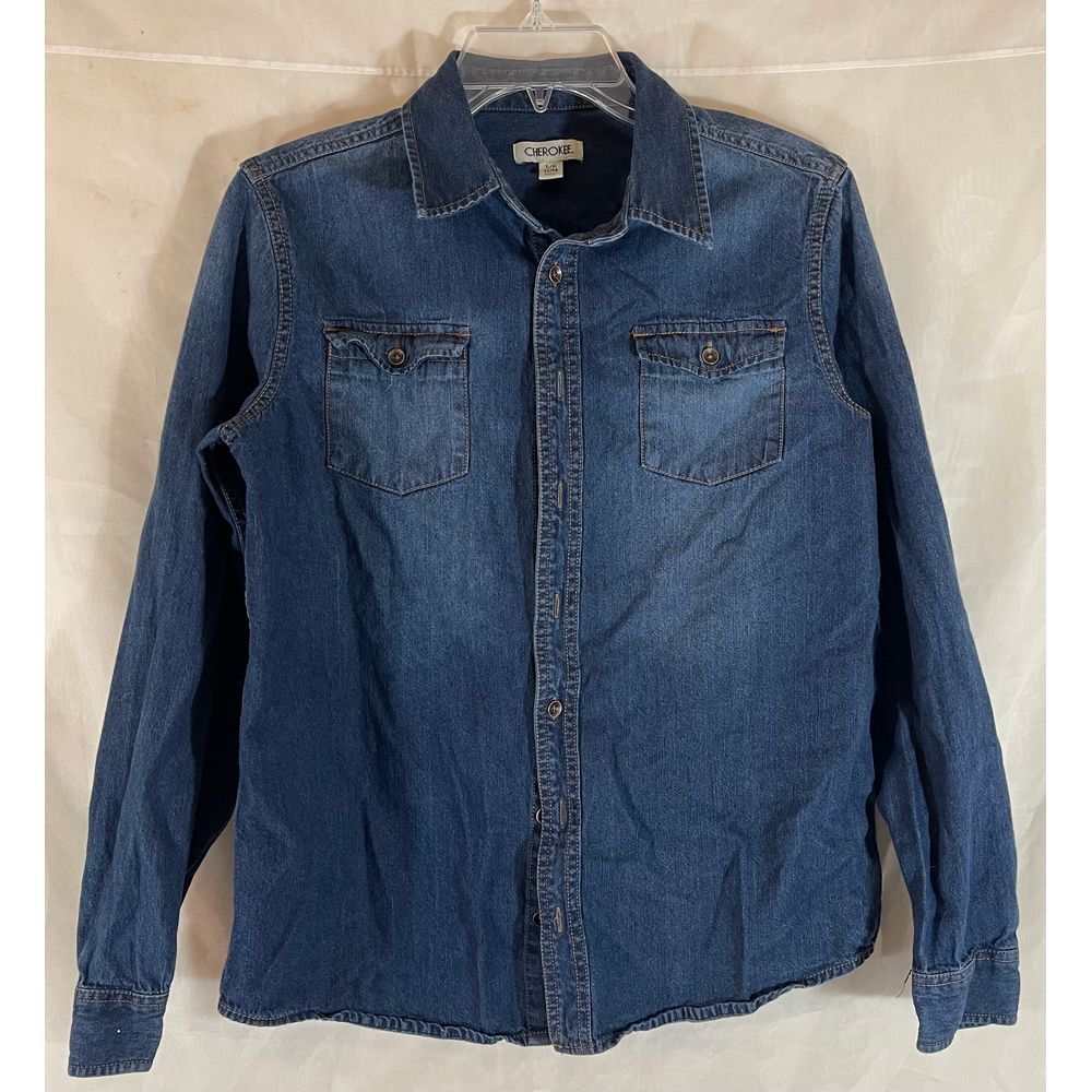 Cherokee Classic Denim Button-Downâ Shirt Long Sleeve Casual Western Style L